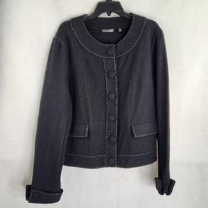 Womens Pamela Dennis Black Wool Button Jacket Blazer Size XL Top Stitch